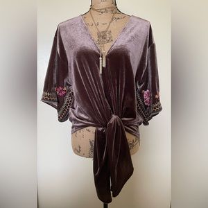Lovestitch velvet front tie blouse